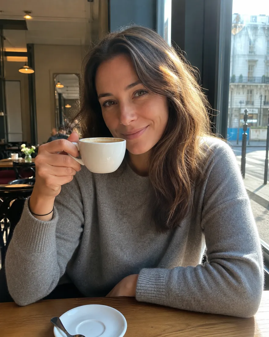 Original photo of a woman sitting in a café