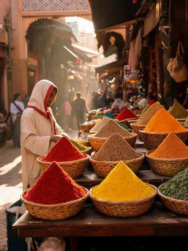 AI generated photo of a colorful spice market stall