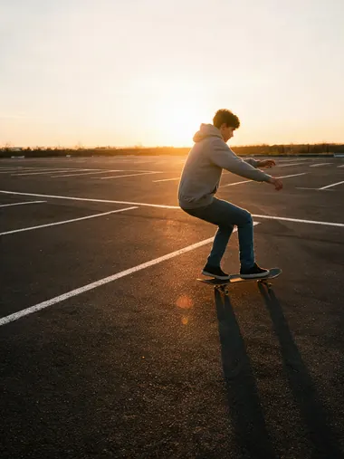 AI generated photo of a skateboarder at golden hour