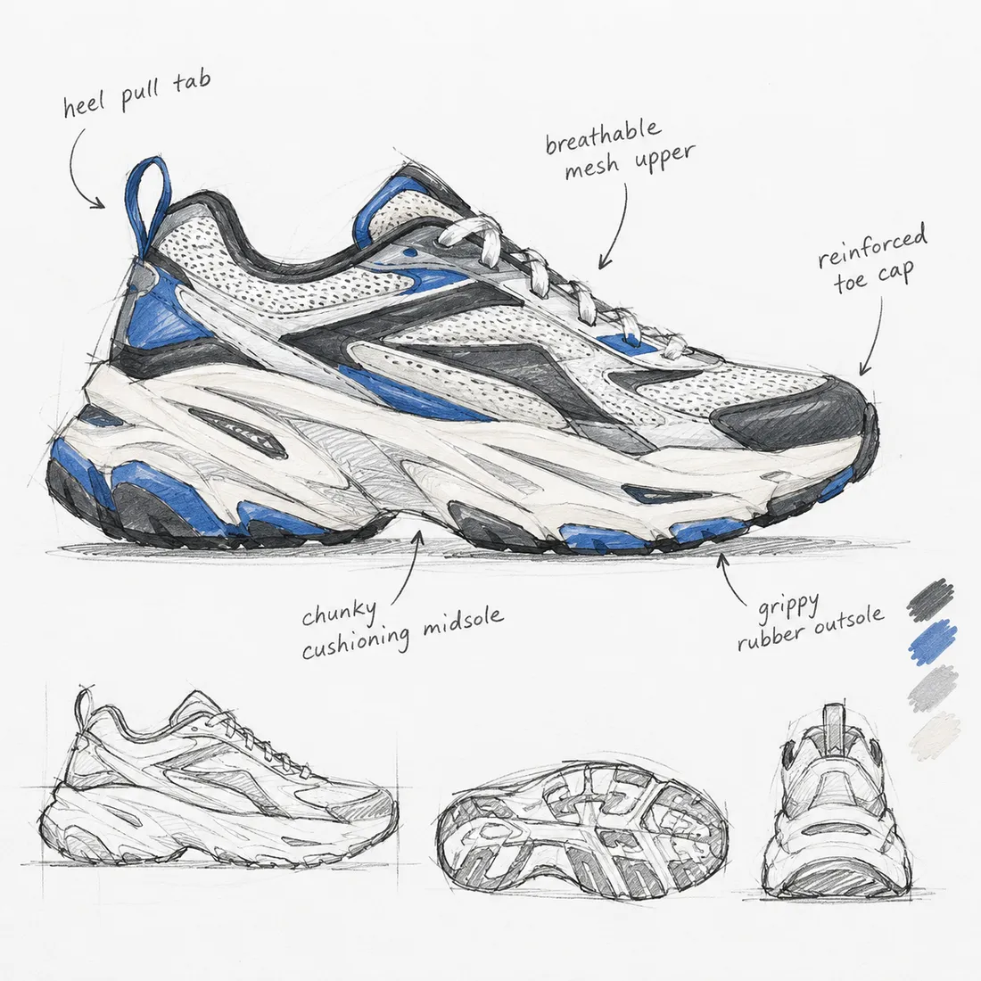 Pencil sketch of a sneaker used as the starting image