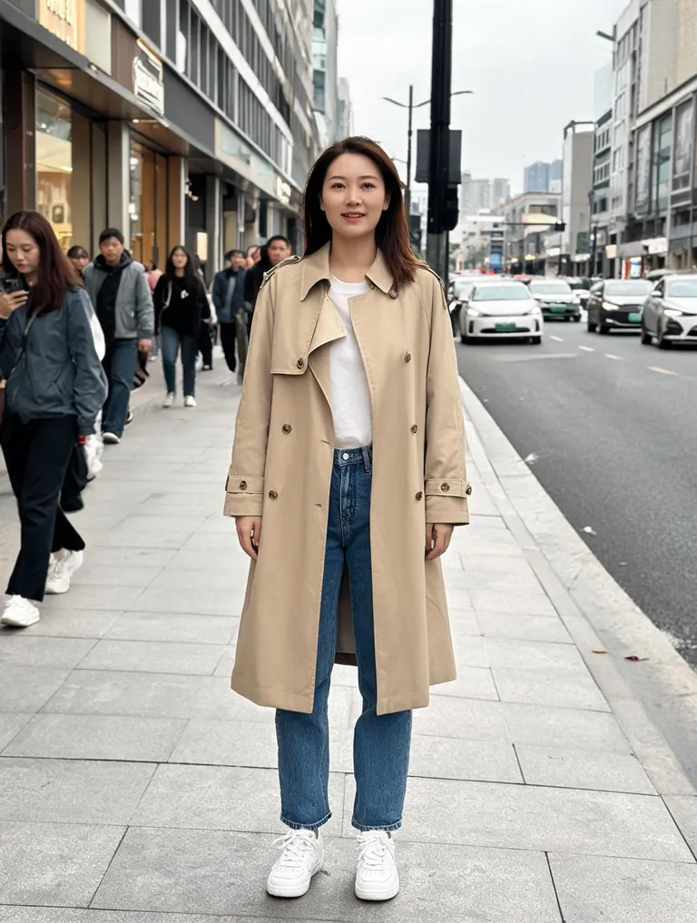 Original photo of a woman standing on a city street