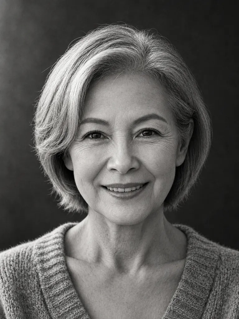 Black-and-white fine-art portrait of the same older woman with soft side light