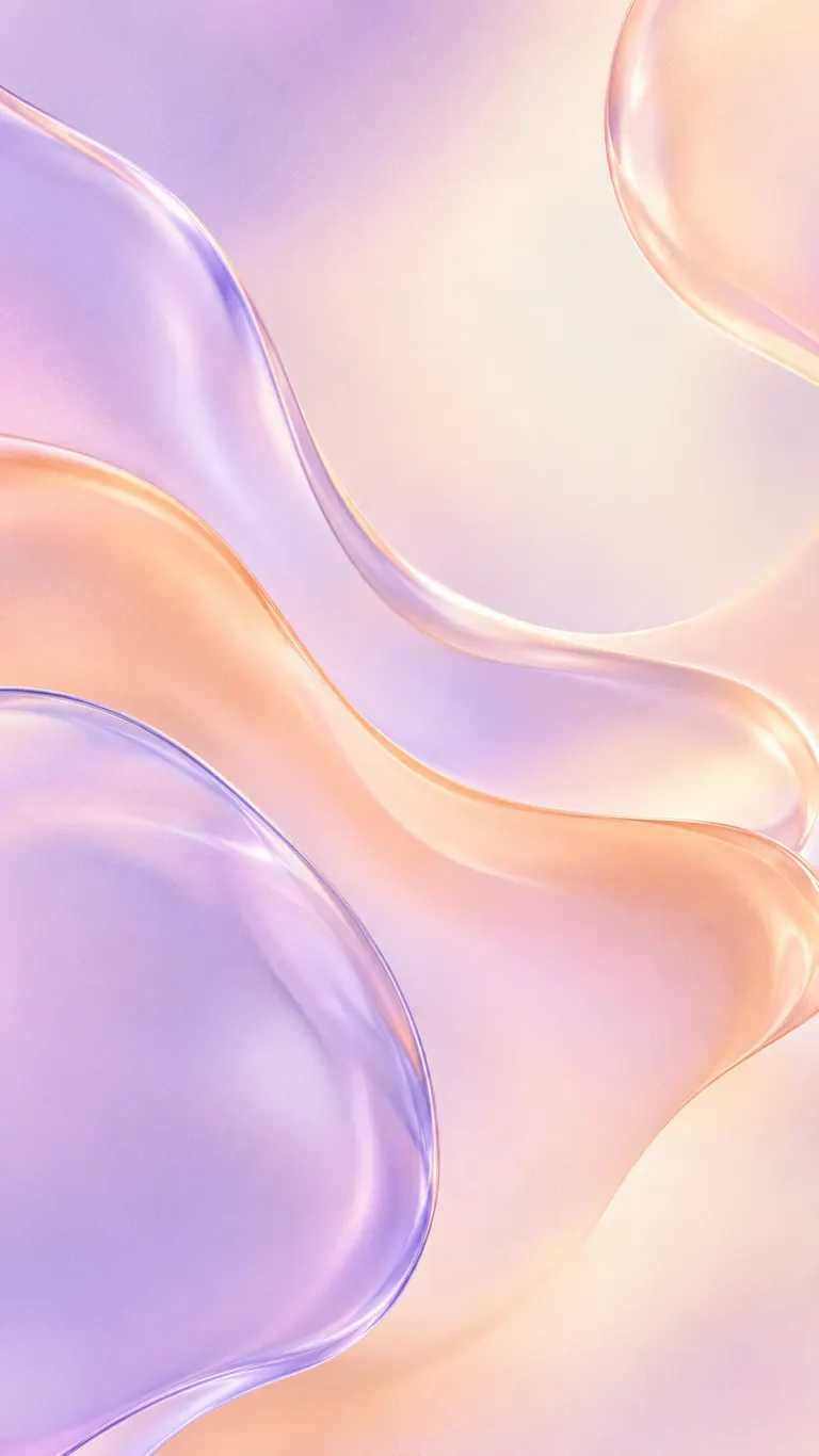 Abstract phone wallpaper of flowing glass-like shapes in lavender, peach and cream
