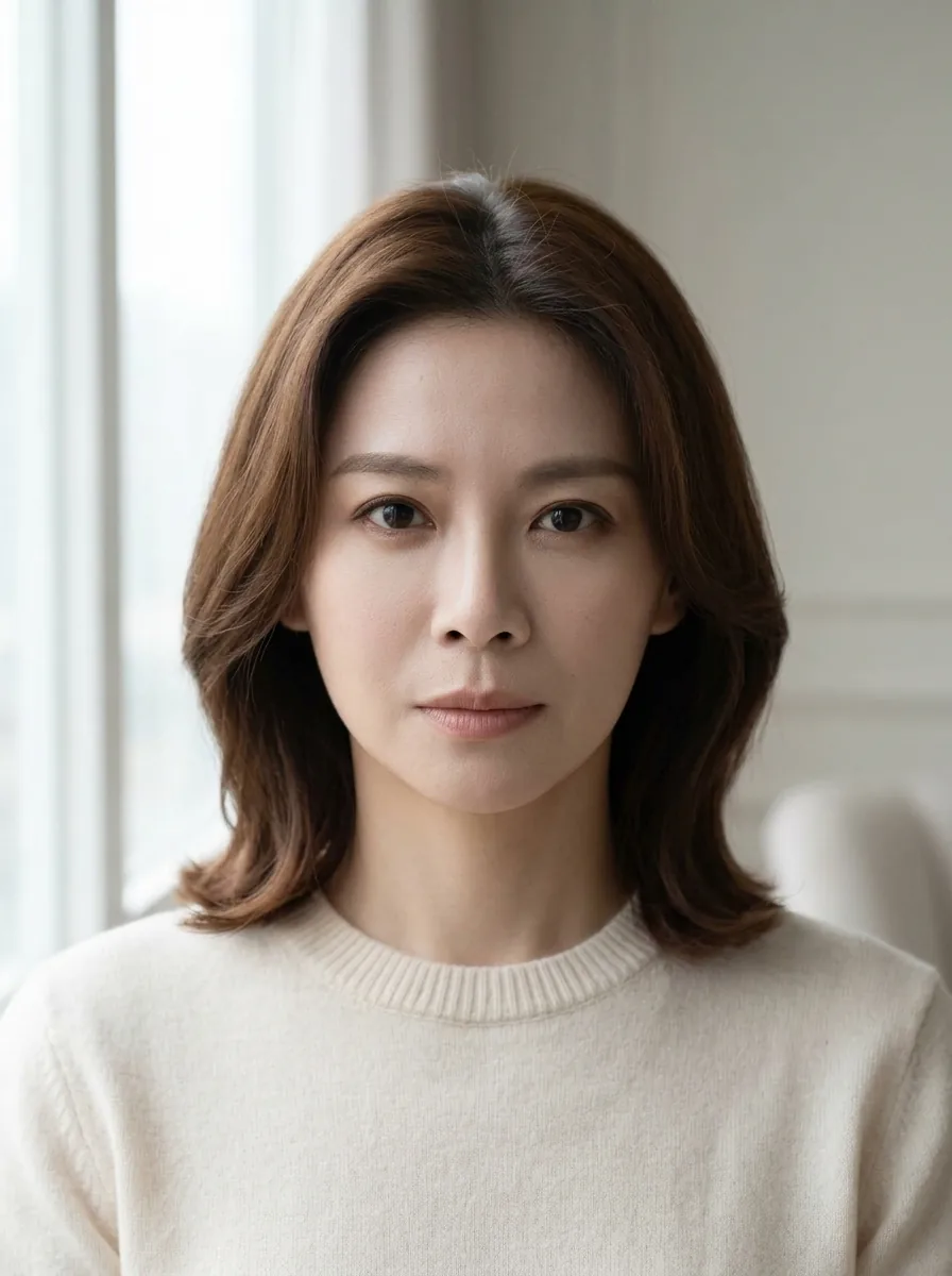 Example output of AI Photo Generator (Nano Banana 2): fictional woman with brown hair and a cream sweater beside a bright window